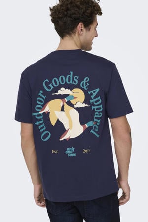 regular T-shirt met backprint donkerblauw