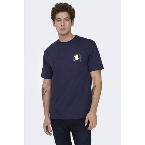 ONLY & SONS Rechtvallend T-shirt met backprint donkerblauw afbeelding