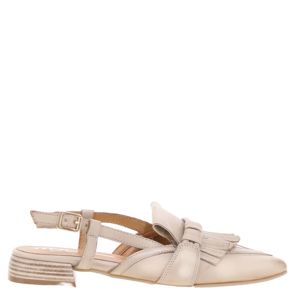 Beige dames Mjus leren slingback loafers van leercom met gesp