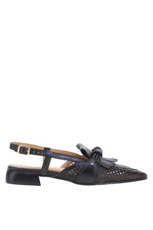 leren slingback loafers zwart