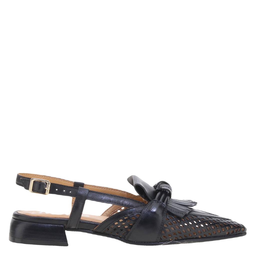 Zwarte dames Mjus leren slingback loafers met gesp