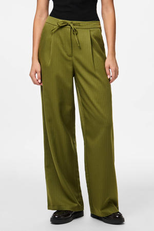 wide leg regular waist casual broek met krijtstreep olijfgroen