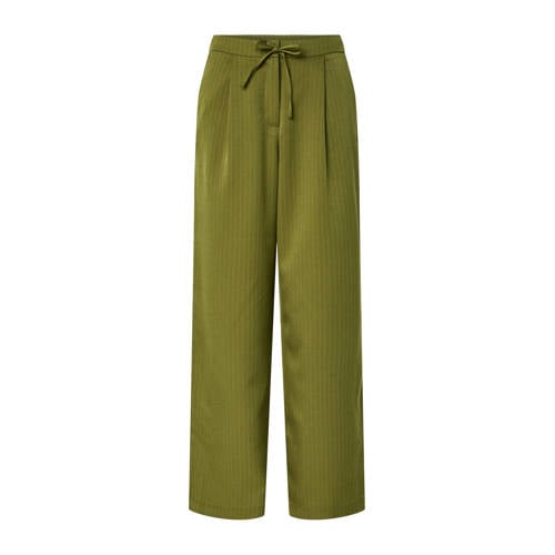 PIECES wide leg regular waist casual broek met krijtstreep olijfgroen afbeelding