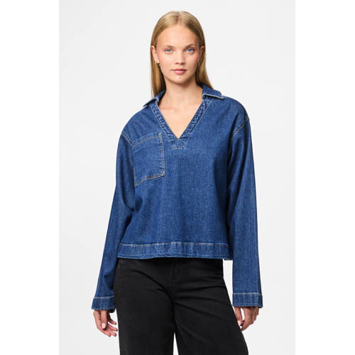 PIECES denim top dark blue denim afbeelding