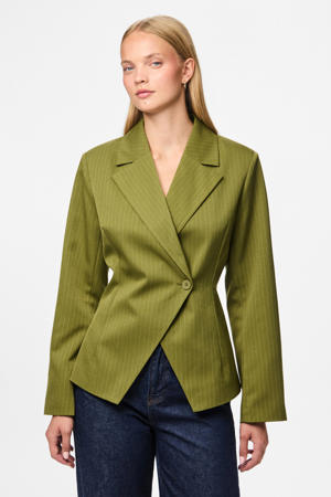 getailleerde blazer met krijtstreep olijfgroen