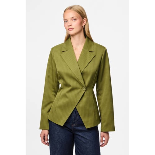 PIECES getailleerde blazer met krijtstreep olijfgroen afbeelding