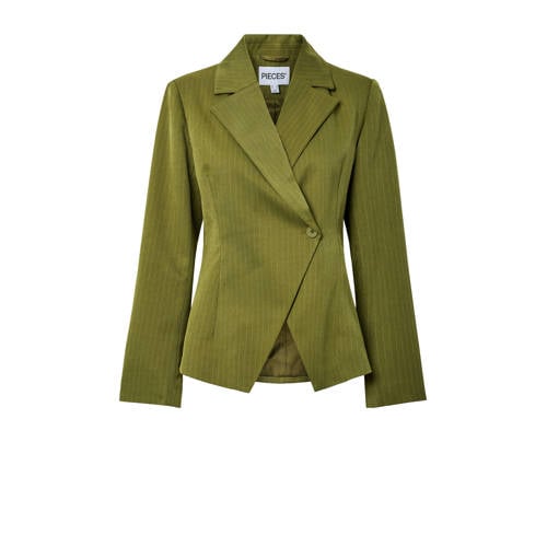 PIECES getailleerde blazer met krijtstreep olijfgroen afbeelding