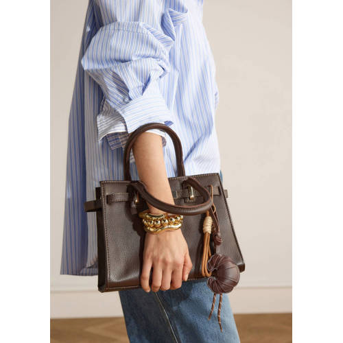 Manfield leren handtas donkerbruin afbeelding