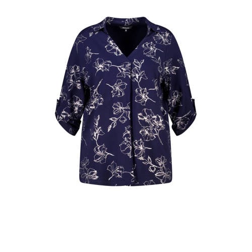 MS Mode gebloemde blouse donkerblauw afbeelding