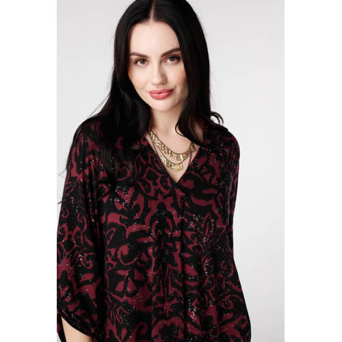 MS Mode gebloemde blouse donkerrood afbeelding