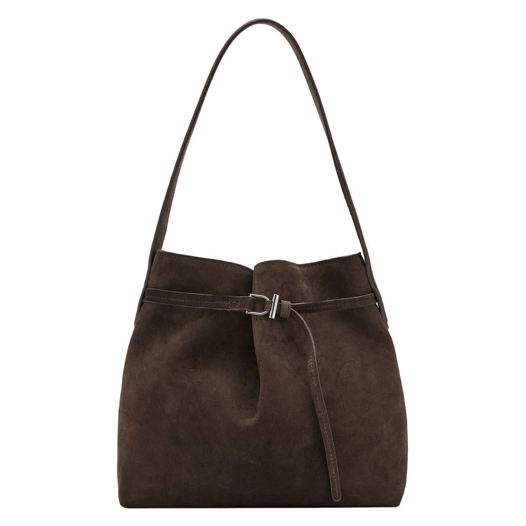 Mango suede handtas bruin