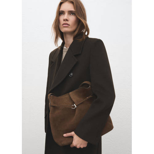 Mango suede schoudertas bruin afbeelding