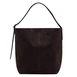 suede schoudertas donkerbruin