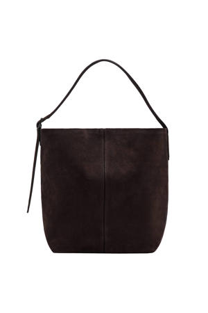 suede schoudertas donkerbruin