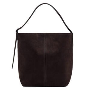 suede schoudertas donkerbruin