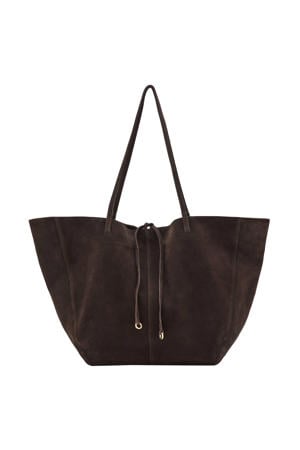 suede shopper donkerbruin