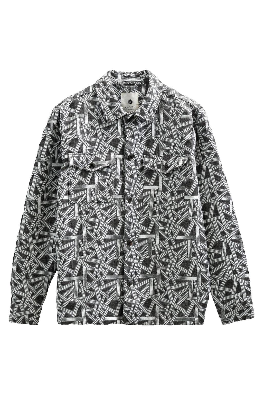 Grijze heren Anerkjendt overshirt van katoen met lange mouwen, klassieke kraag, knoopsluiting en jacquard