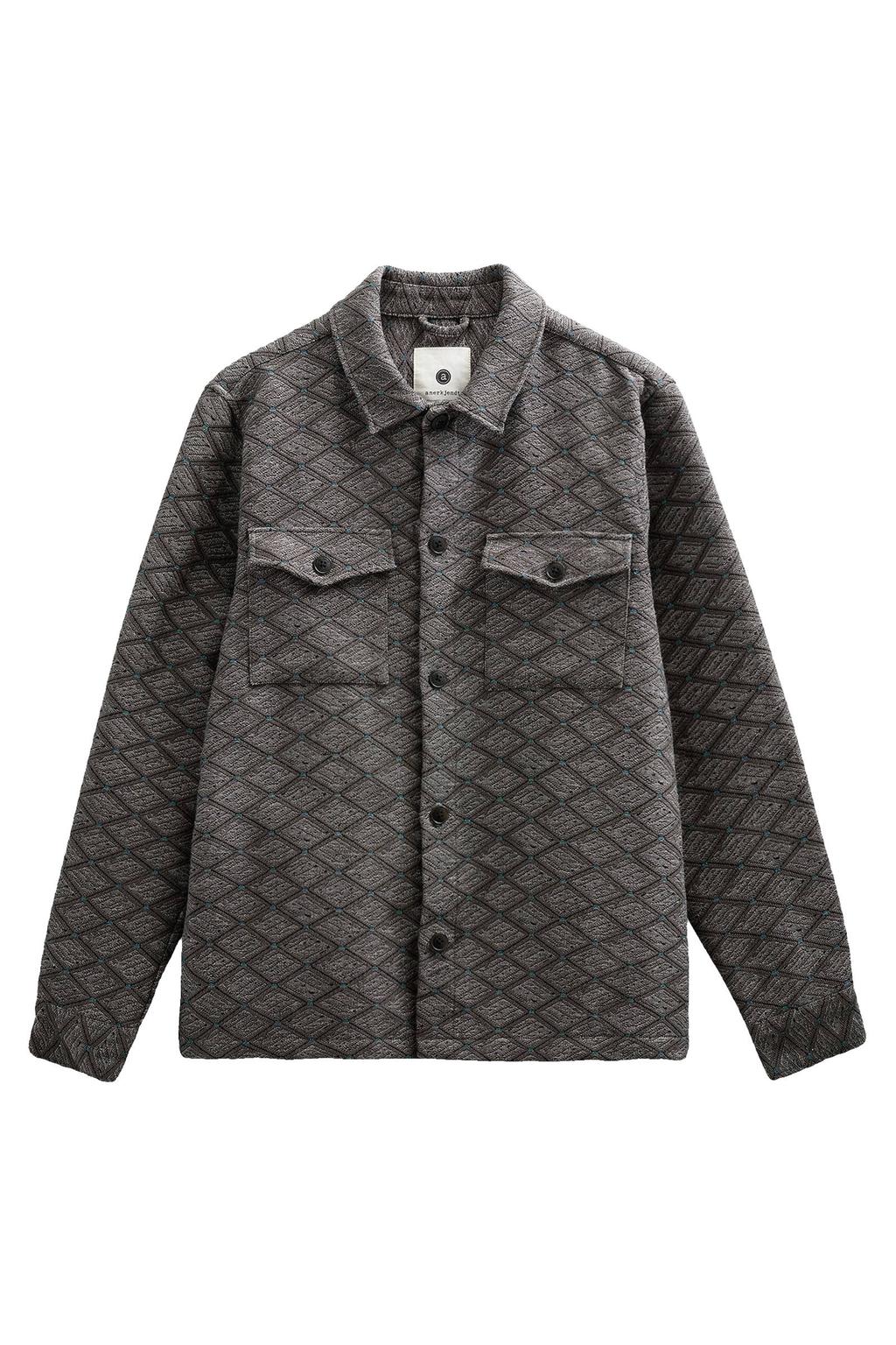Grijze heren Anerkjendt overshirt van katoen met lange mouwen, klassieke kraag, knoopsluiting en jacquard
