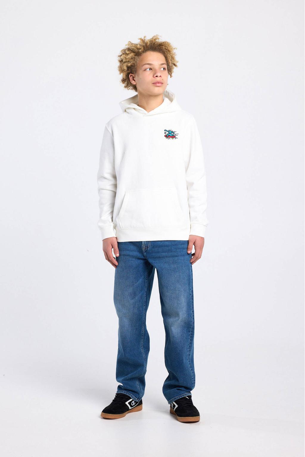 Witte jongens America Today hoodie van sweat materiaal met backprint, lange mouwen en ronde hals