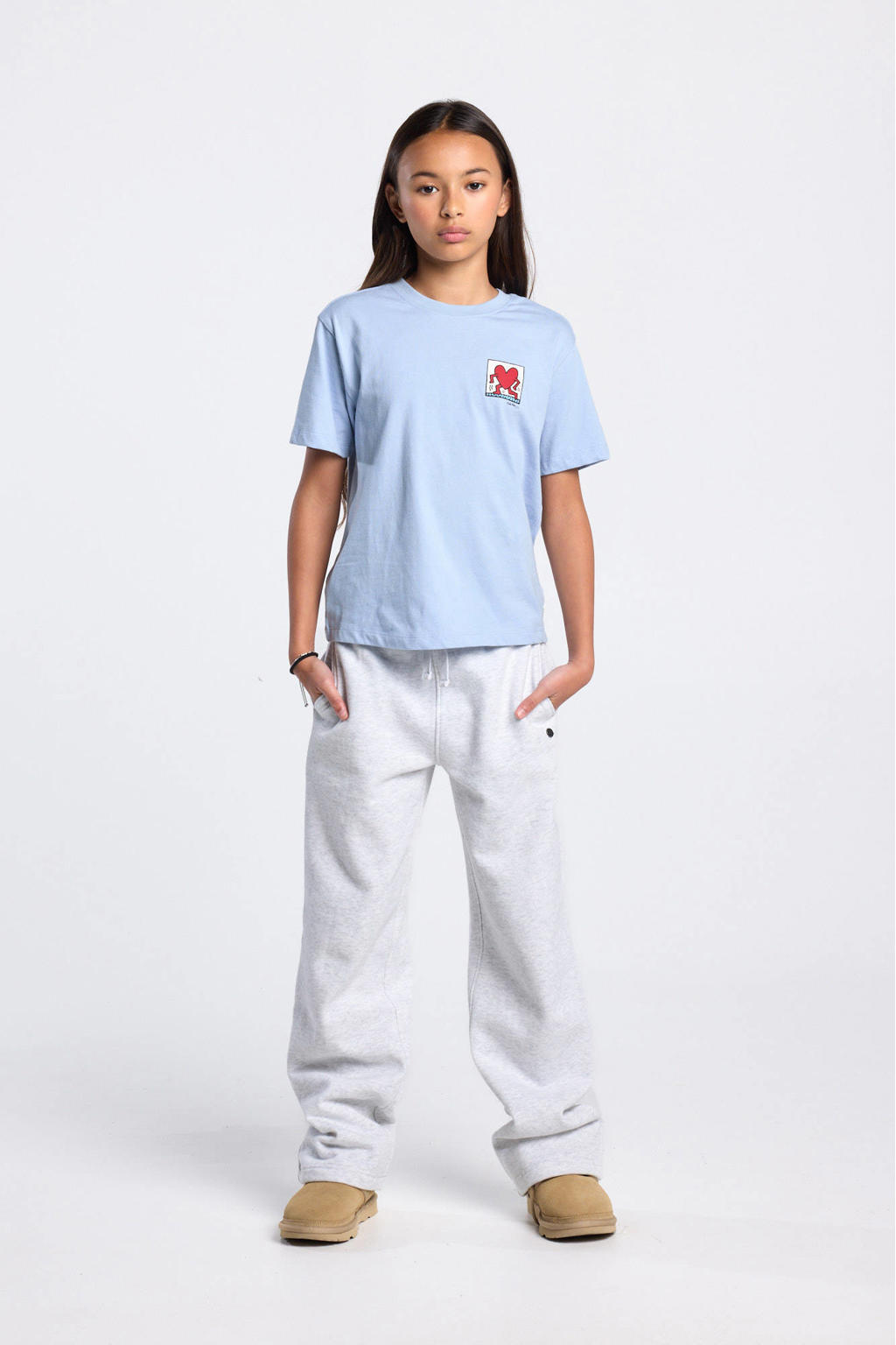 Lichtblauwe meisjes America Today T-shirt van katoen met backprint, korte mouwen en ronde hals