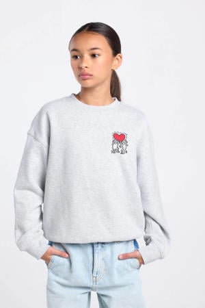 sweater met backprint grijs melange
