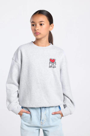 sweater met backprint grijs melange