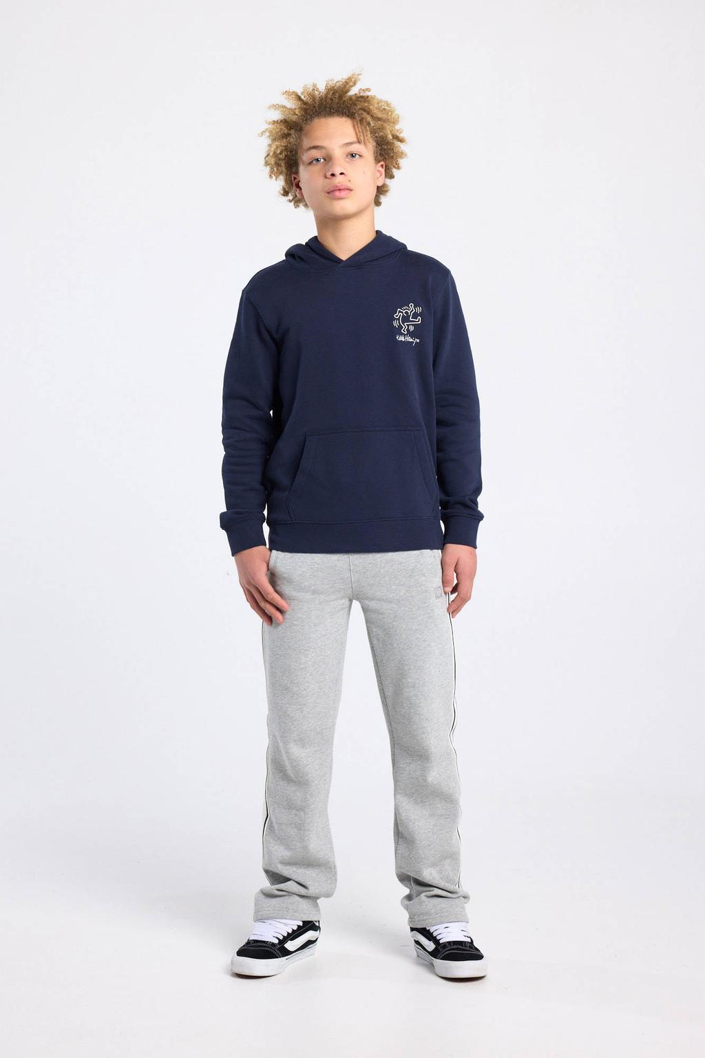 Blauwe jongens America Today hoodie van sweat materiaal met backprint, lange mouwen en ronde hals