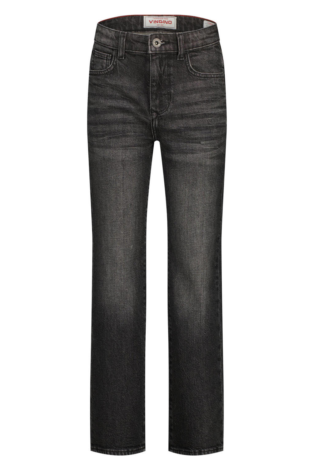 Black denim meisjes Vingino straight leg straight leg jeans black van denim met rits- en knoopsluiting en effen