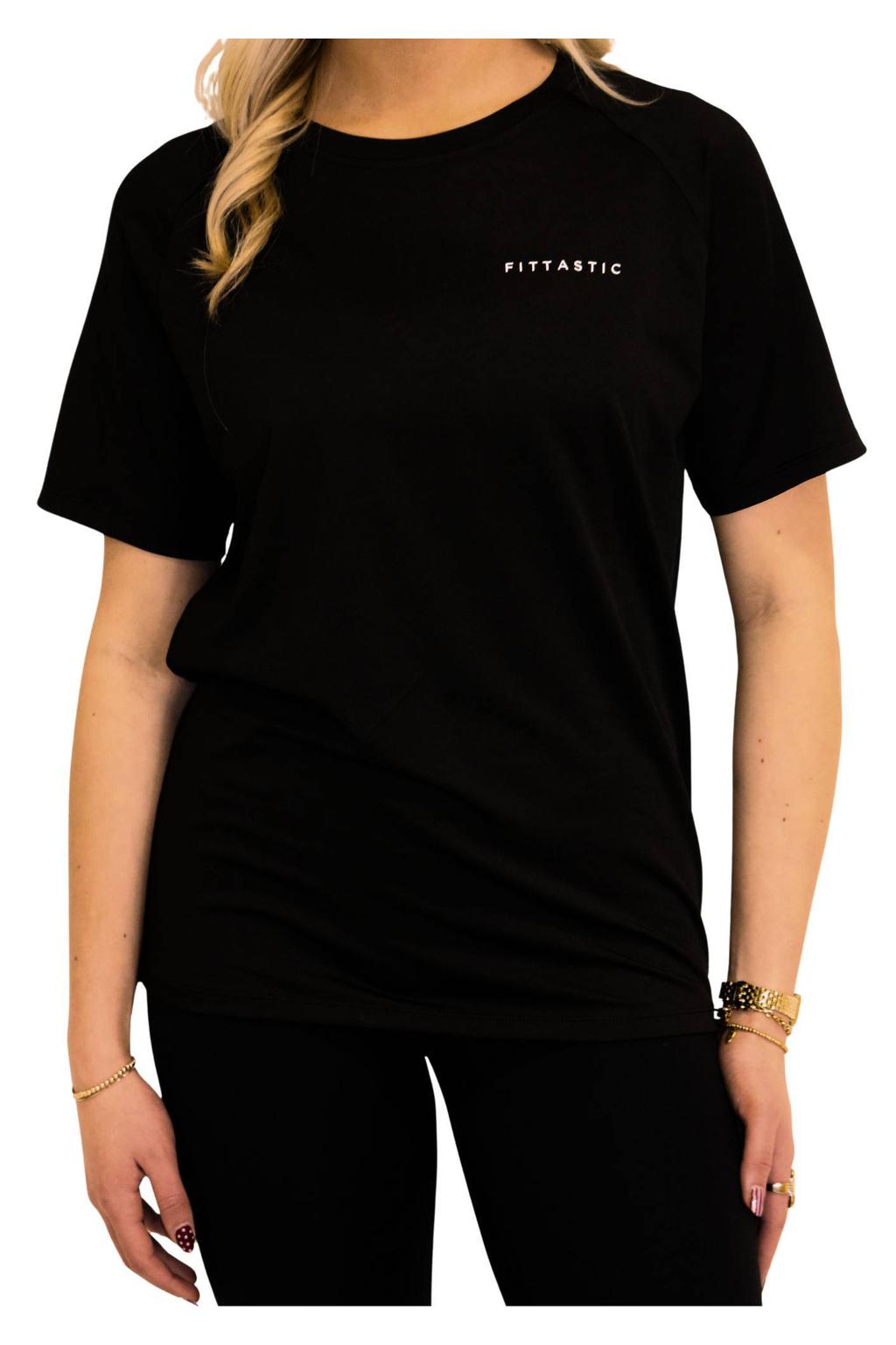 Zwarte dames Fittastic Sportswear sport T-shirt Chic van nylon met korte mouwen en ronde hals