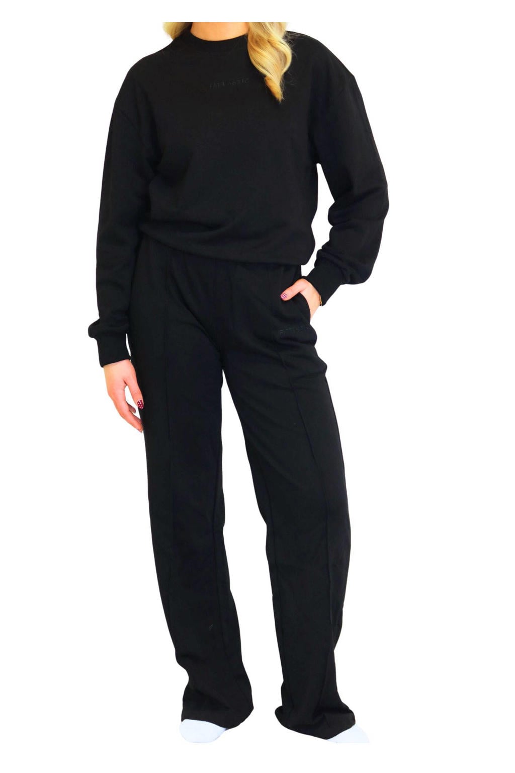 Zwarte dames Fittastic Sportswear sportsweater Chic van katoen met lange mouwen en ronde hals