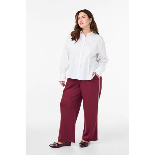 Zizzi wide leg high waist gestreepte broek donkerrood afbeelding