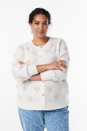 gebreid vest met hartjes ecru