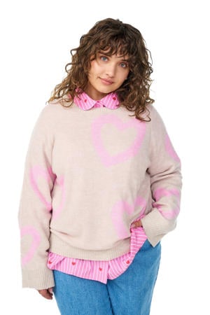 pullover met hartjes beige