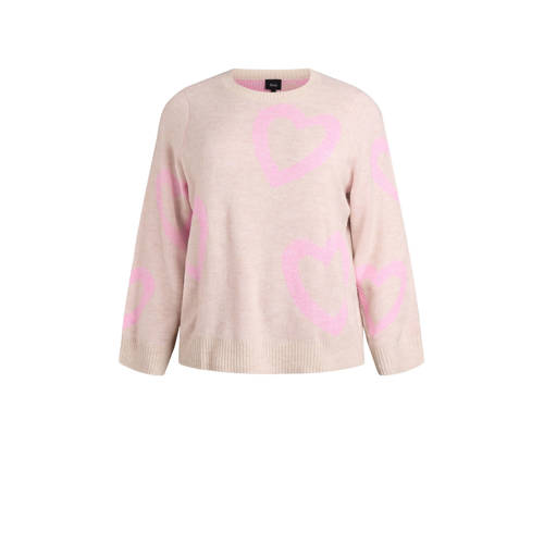 Zizzi pullover met hartjes beige afbeelding