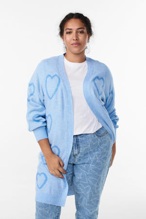 gebreid vest met hartjes blauw