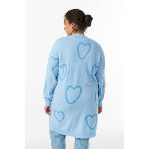 Zizzi gebreid vest met hartjes blauw afbeelding