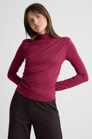 jersey top met gedrapeerd detail wijnrood