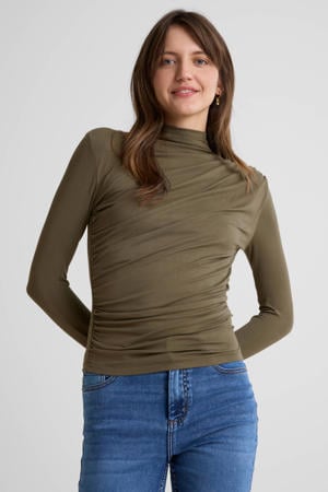 jersey top met gedrapeerd detail kaki