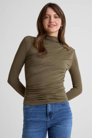 jersey top met gedrapeerd detail kaki