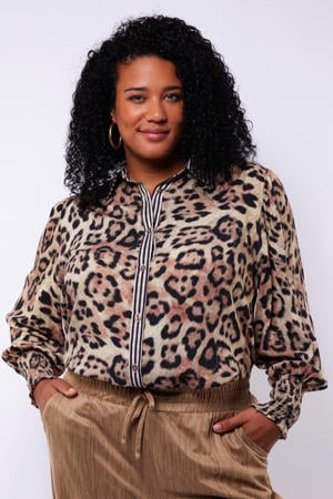 blouse met panterprint bruin