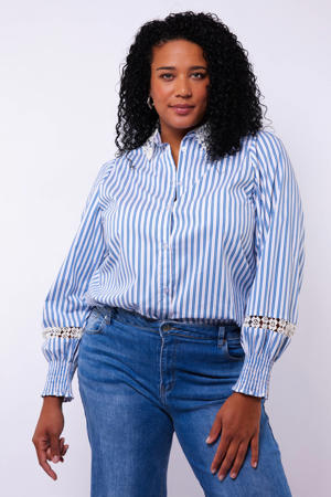 gestreepte blouse blauw broderie