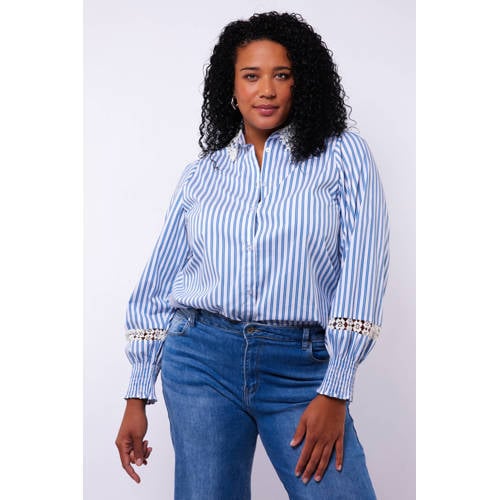 Exxcellent gestreepte blouse blauw broderie afbeelding