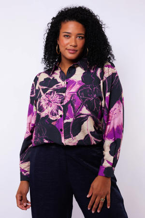gebloemde blouse donkerpaars