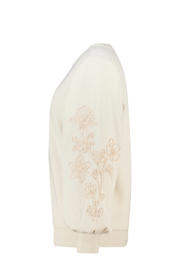 thumbnail: Ecru dames MS Mode gebloemde sweater met lange mouwen, klassieke kraag en borduursels