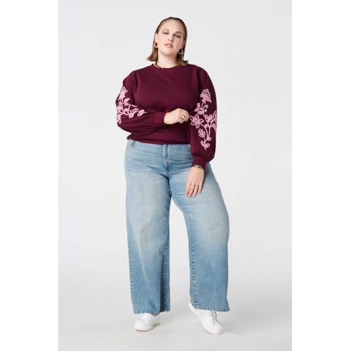 MS Mode gebloemde sweater donkerrood afbeelding