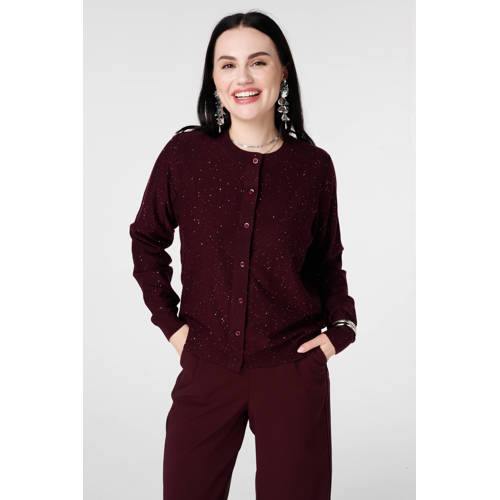 MS Mode gebreid vest donkerrood met glitter afbeelding