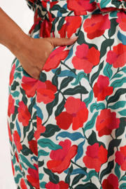 thumbnail: Paprika viscose gebloemde blousejurk met ceintuur, Plus Size - rood