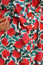 thumbnail: Paprika viscose gebloemde blousejurk met ceintuur, Plus Size - rood