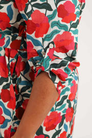 thumbnail: Paprika viscose gebloemde blousejurk met ceintuur, Plus Size - rood