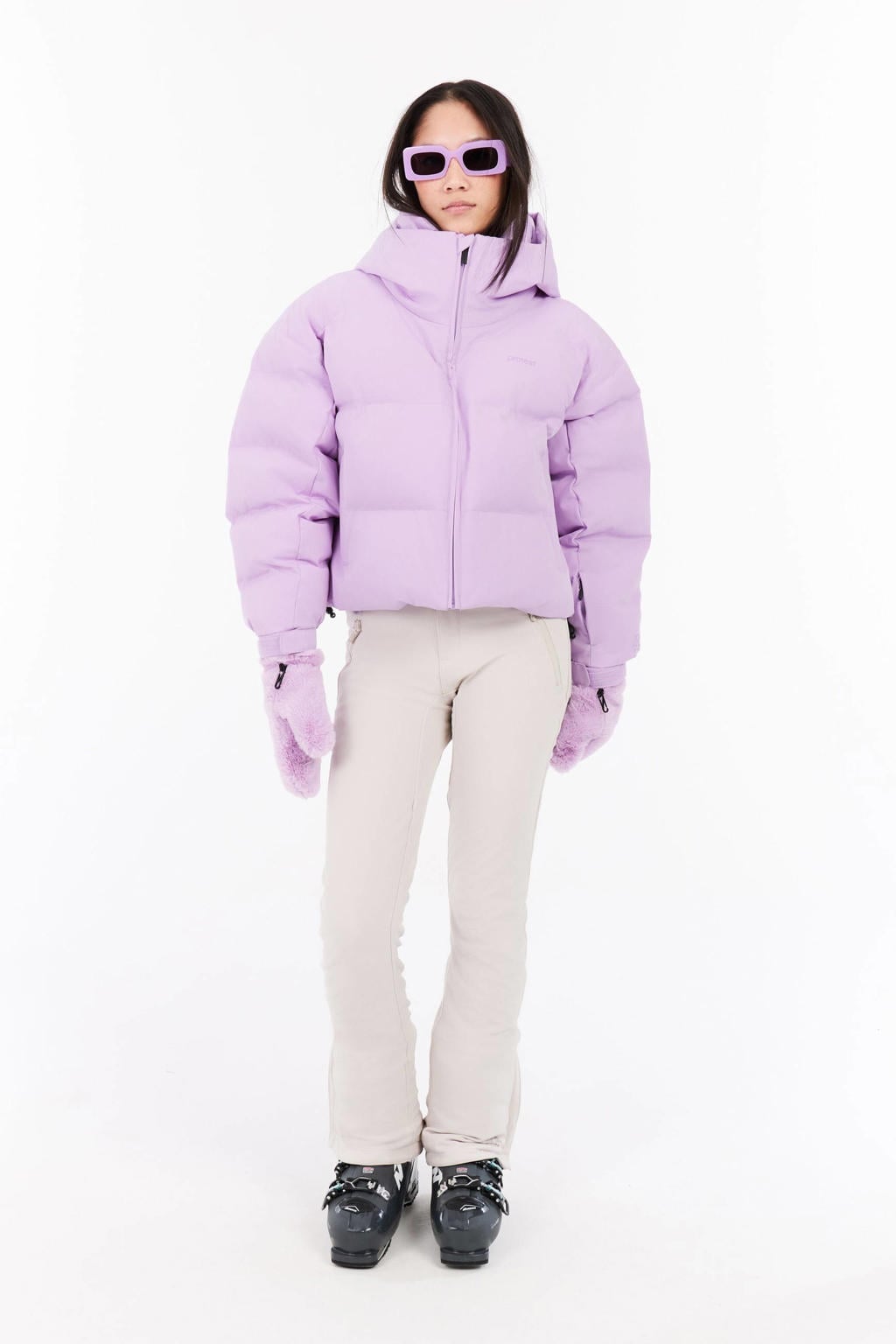 Lilakleurige dames Protest ski-jas PRTVox van polyester met effen, capuchon en ritssluiting